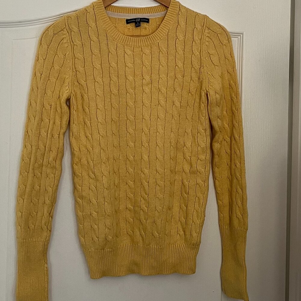 GAP WOMEN SWEATER CABLE KNIT ANGORA BLEND YELLOW CREW NECK SWEATER SMALL